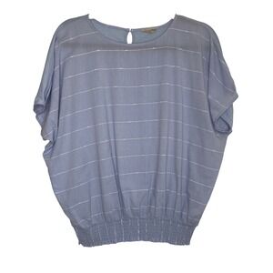 Samansa Mos2 Blouse Womens OS Blue‎ Striped Smocked Hem Dolman Sleeve Top